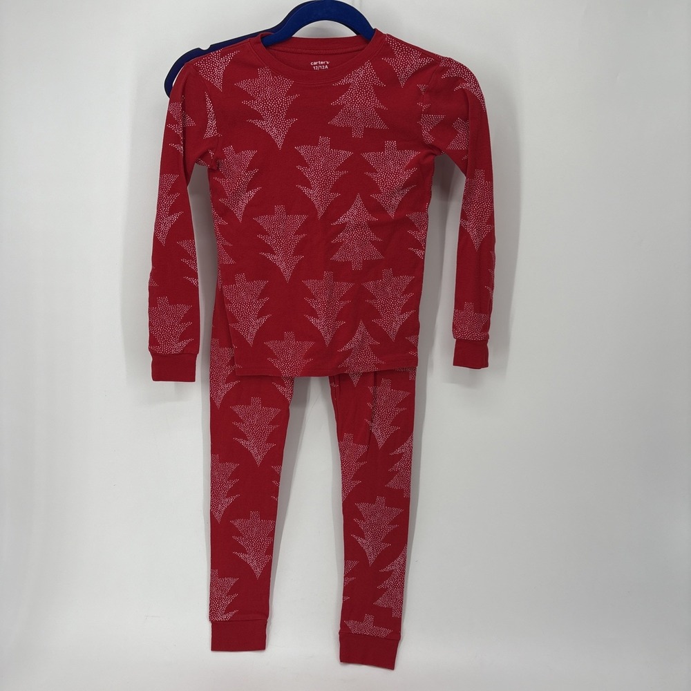 Carter's 2-Piece Christmas Trees Snug Fit Cotton Pajamas Kids 12/12A Red BL1